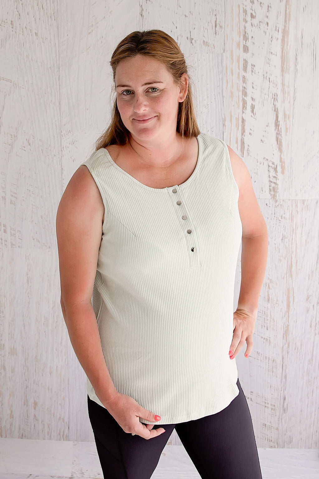 Flourish Maternity NZ - online mum and baby shop. Soft sage pregnancy & breastfeeding & beyond singlet top.