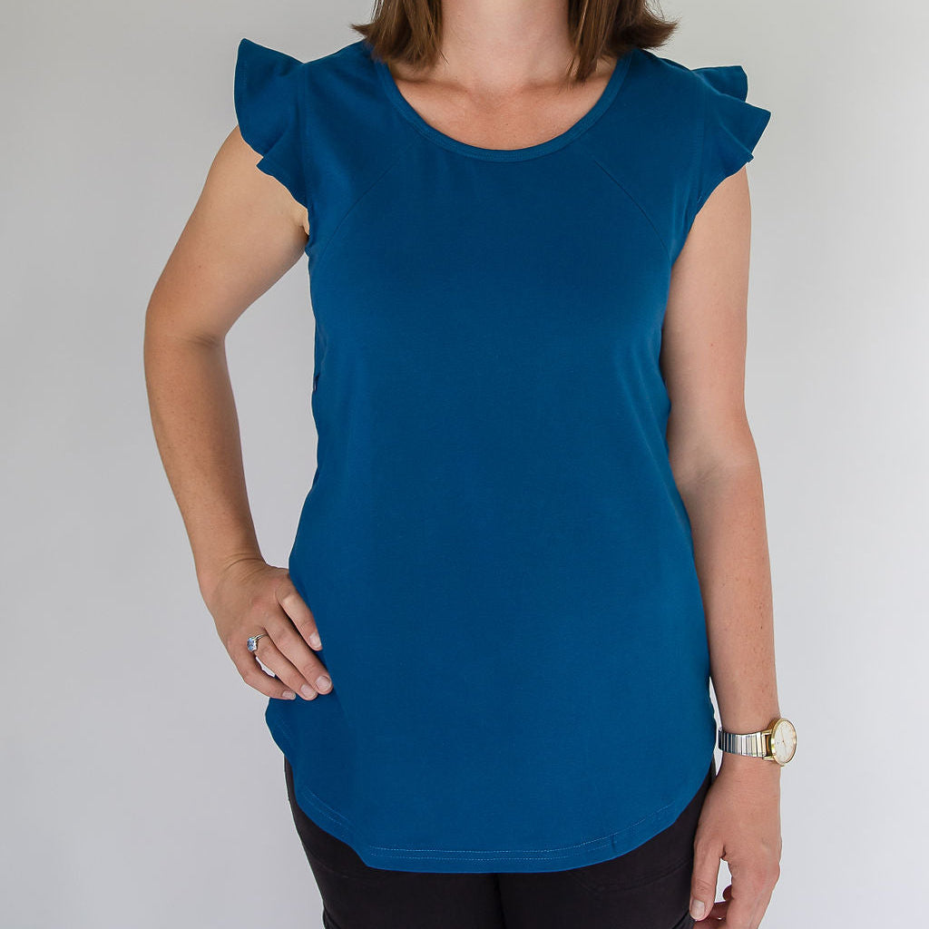 Blue Ruffle Sleeve Tee