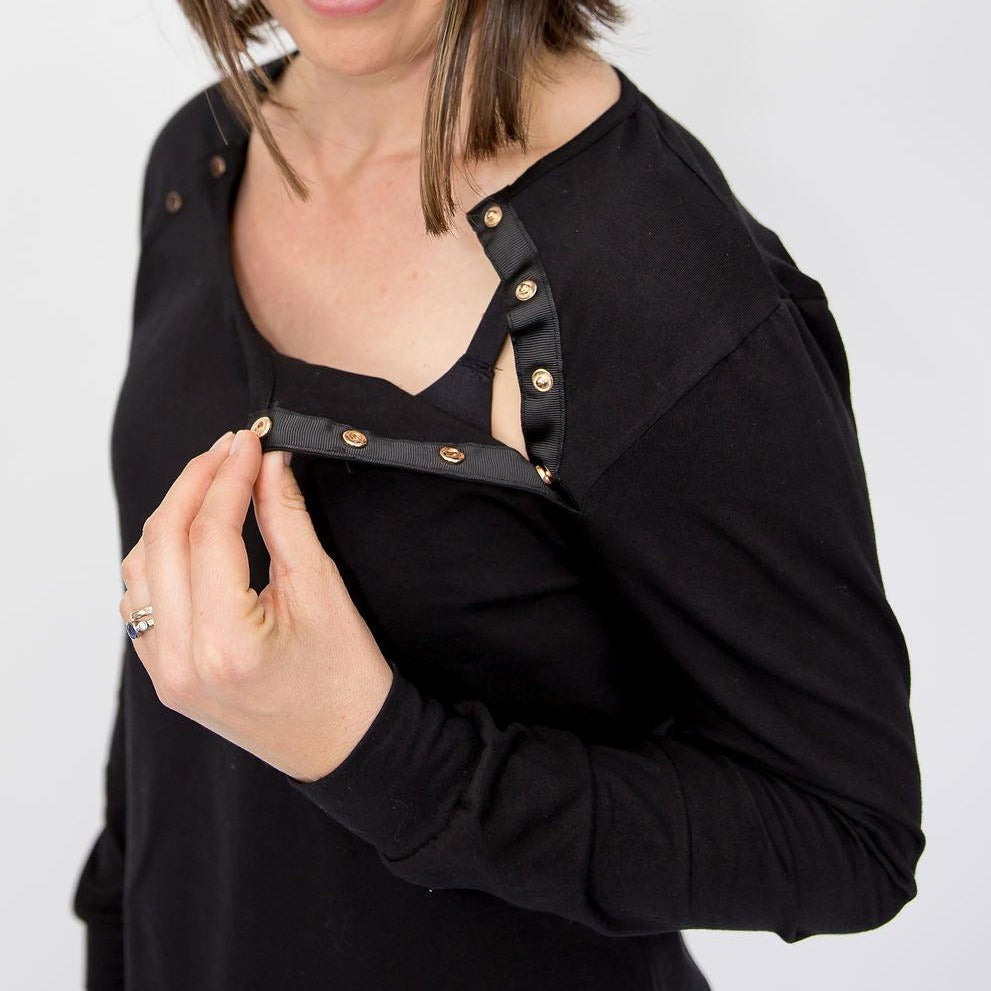 Black Long Sleeve Dome Top-Long Sleeve Breastfeeding Tops NZ Flourish Maternity
