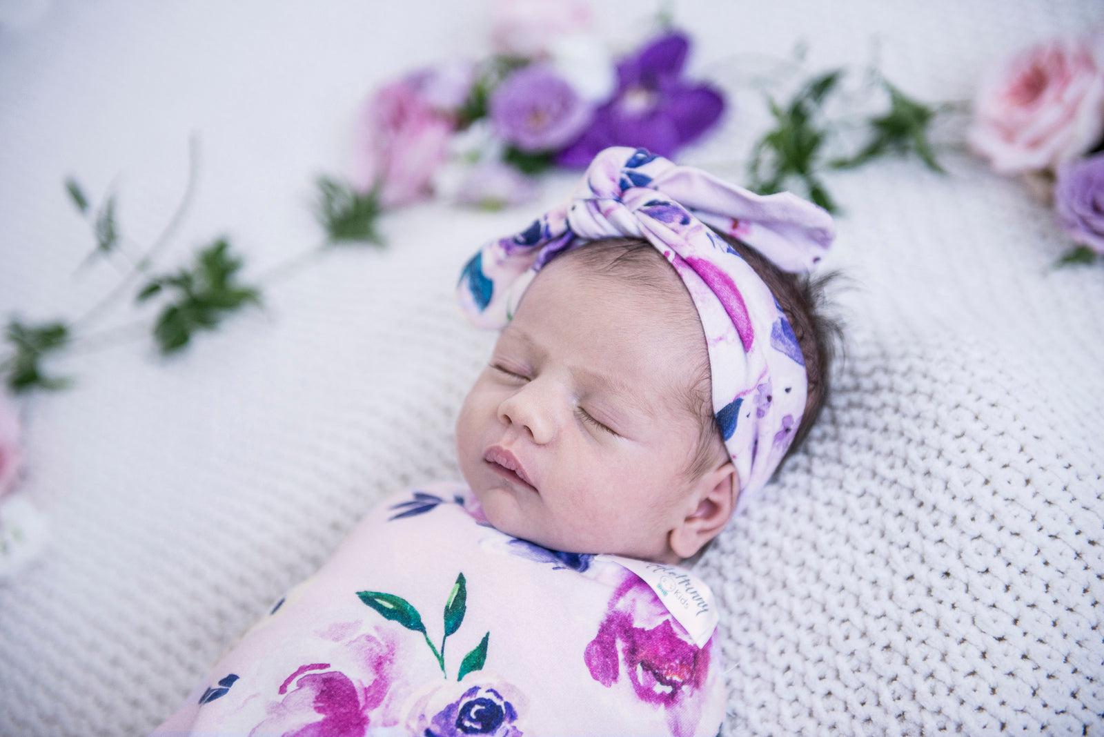 Floral Kiss Snuggle Swaddle and Topknot Set-Snuggle Hunny Kids-Baby store NZ Flourish Maternity