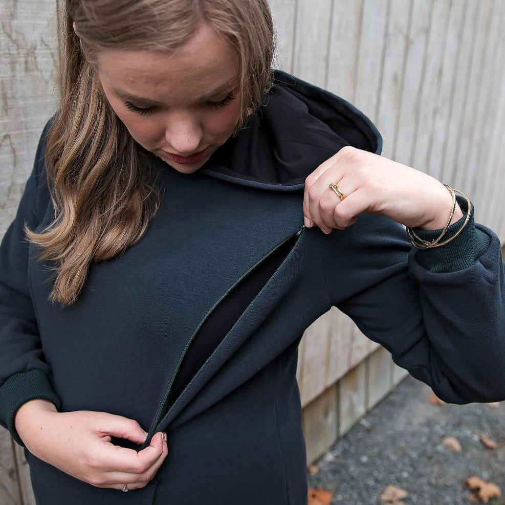 Breastfeeding Hoodie. Maternity Hoodie. Jade Nursing Hoodie. Maternity Jumper. Flourish Maternity Designed in NZ