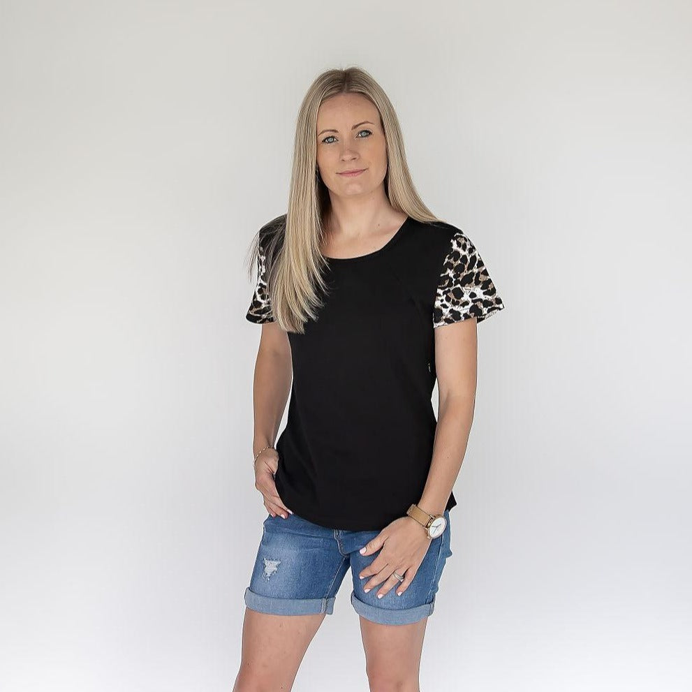 Leopard Print Tee-Breastfeeding t-shirt NZ, Maternity t-shirt NZ, Flourish Maternity