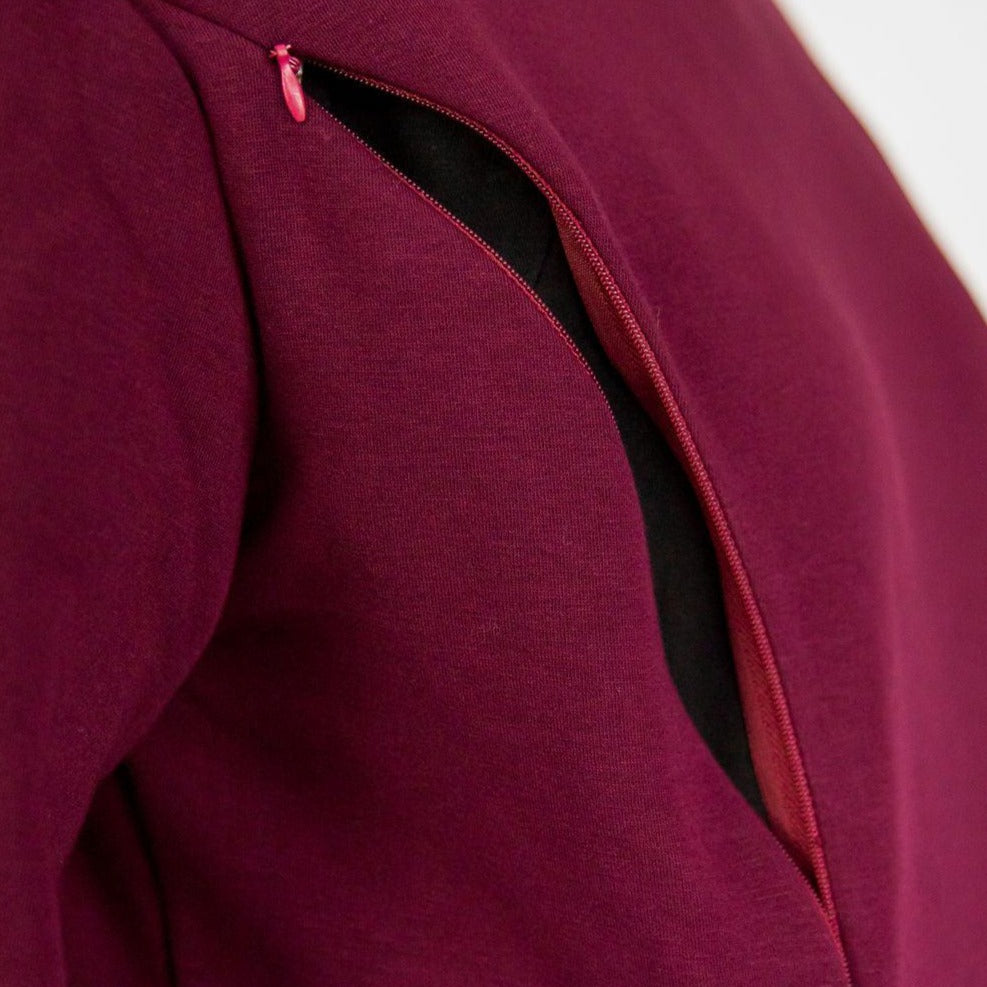 Breastfeeding Hoodie. Maternity Hoodie. Maroon Nursing Hoodie. Maternity Jumper. Flourish Maternity Designed in NZ