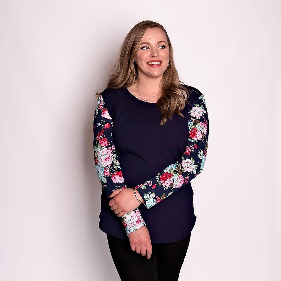 Navy Floral Long Sleeve Top-Long Sleeve Breastfeeding Tops NZ Flourish Maternity