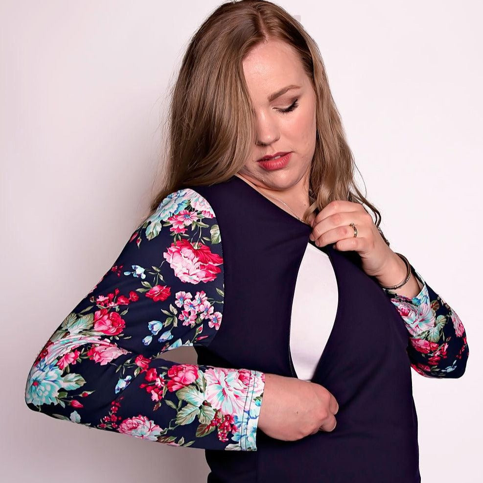 Navy Floral Long Sleeve Top-Long Sleeve Breastfeeding Tops NZ Flourish Maternity