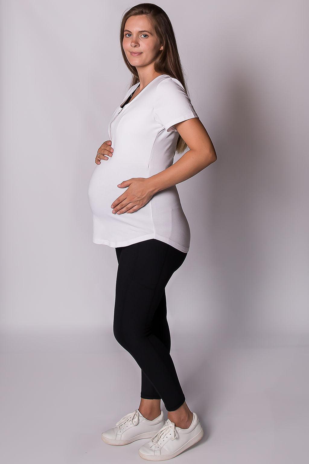 Rose Gold Zipper Tee - White-Breastfeeding t-shirt NZ, Maternity t-shirt NZ, Flourish Maternity