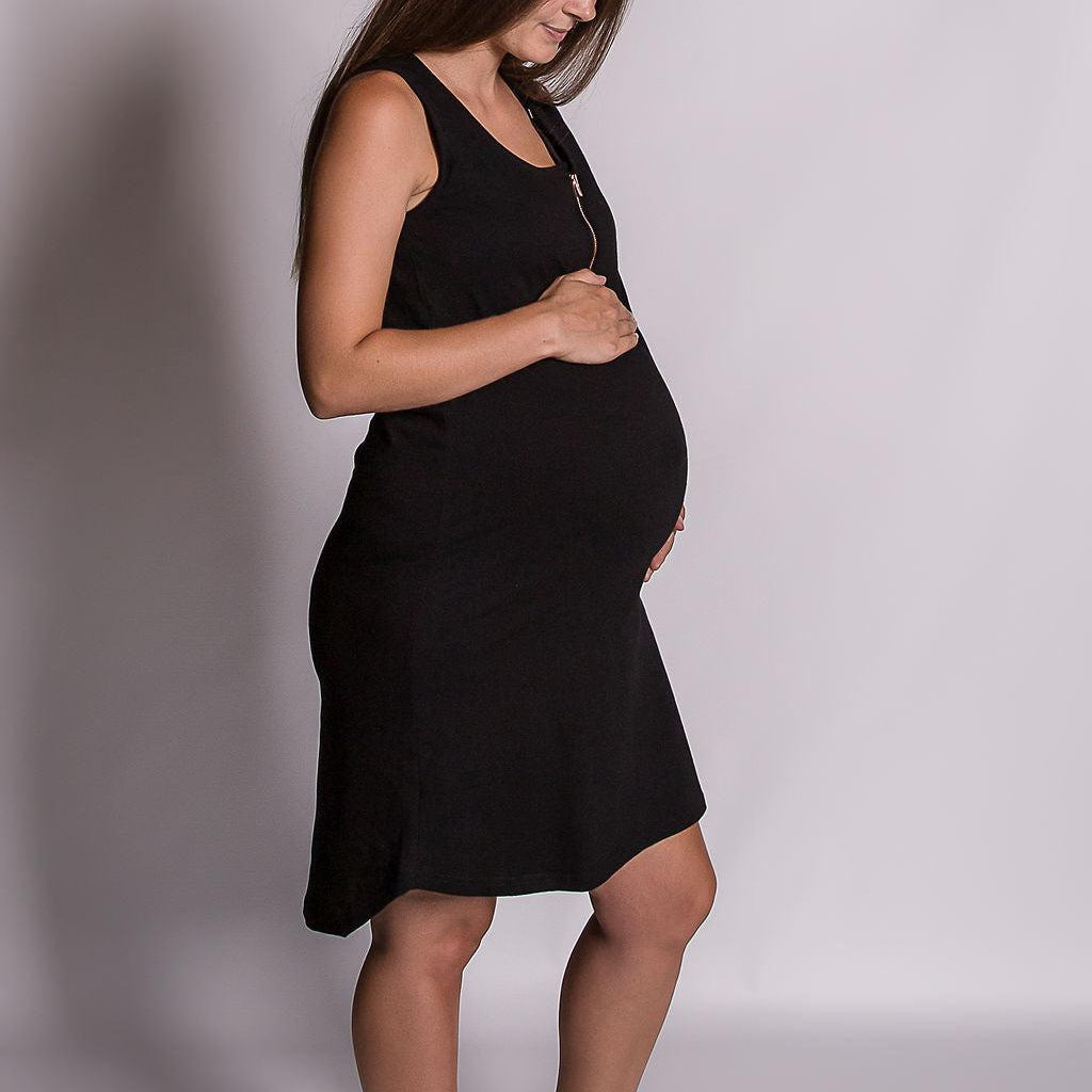 Rose Gold Zipper Dress - Black-Flourish Maternity Breastfeeding Dresses NZ Maternity Dresses NZ