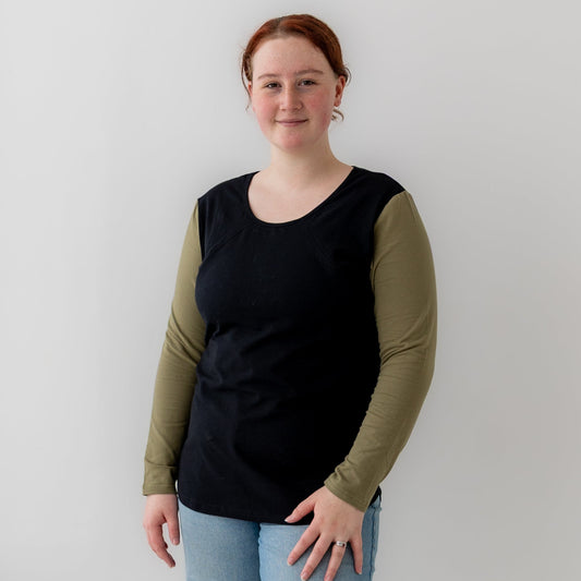 Black/Khaki Breastfeeding Top