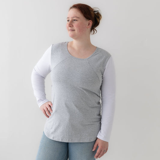 Grey/White Breastfeeding Top