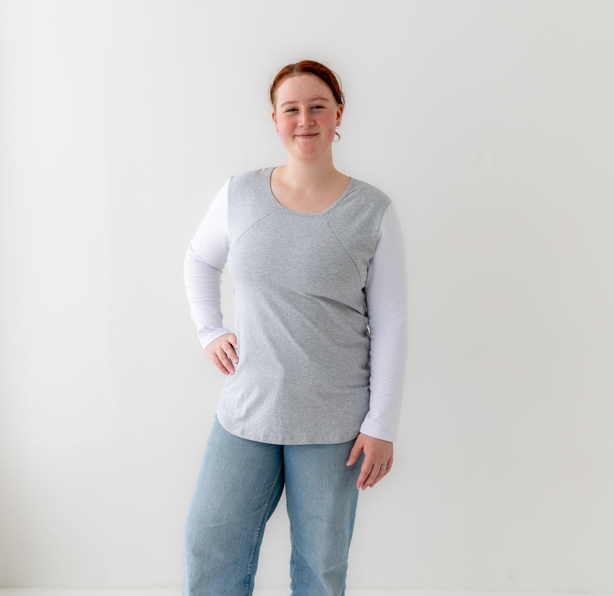 Grey/White Breastfeeding Top