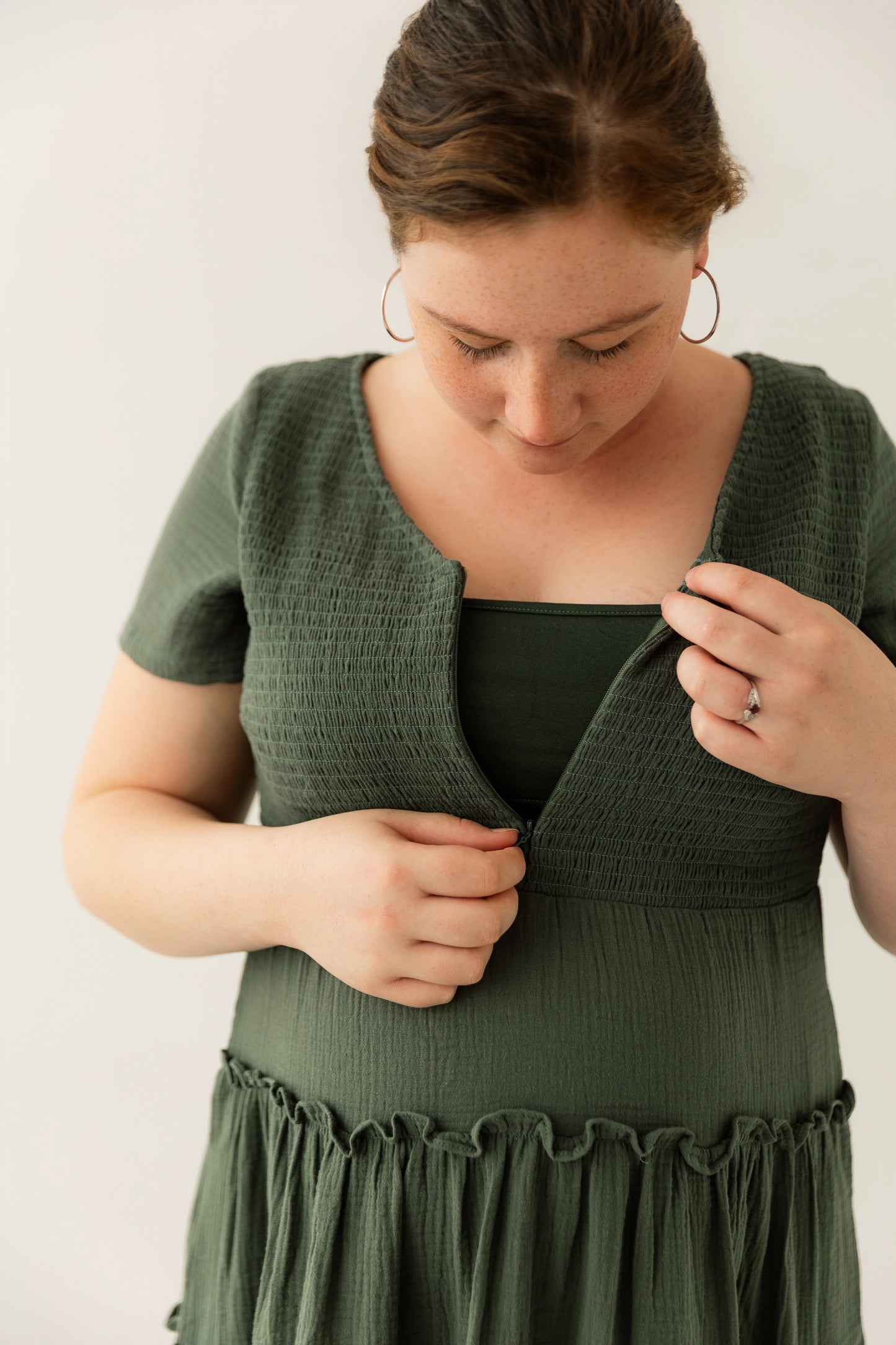 Maternity and breastfeeding dress - Bella Forest Green Dress