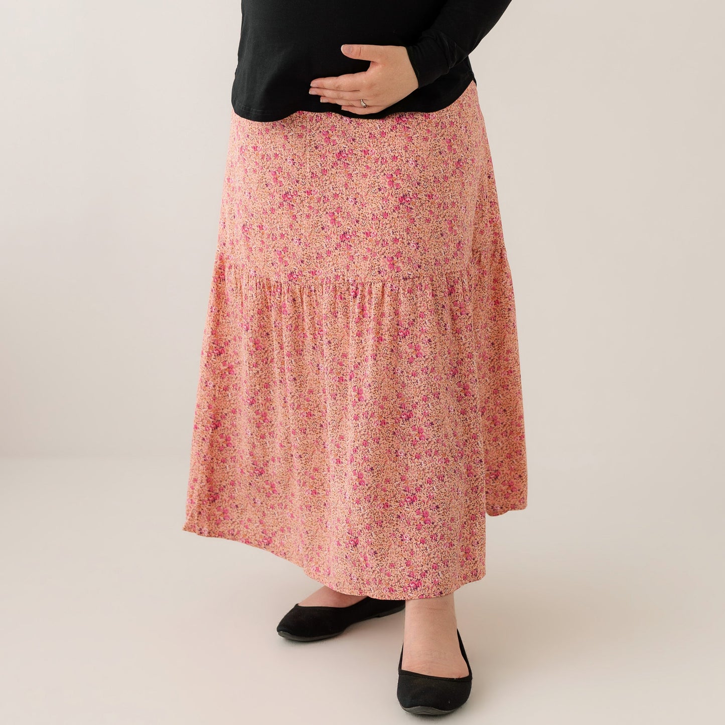 Maternity Maxi Skirt - Floral Pink