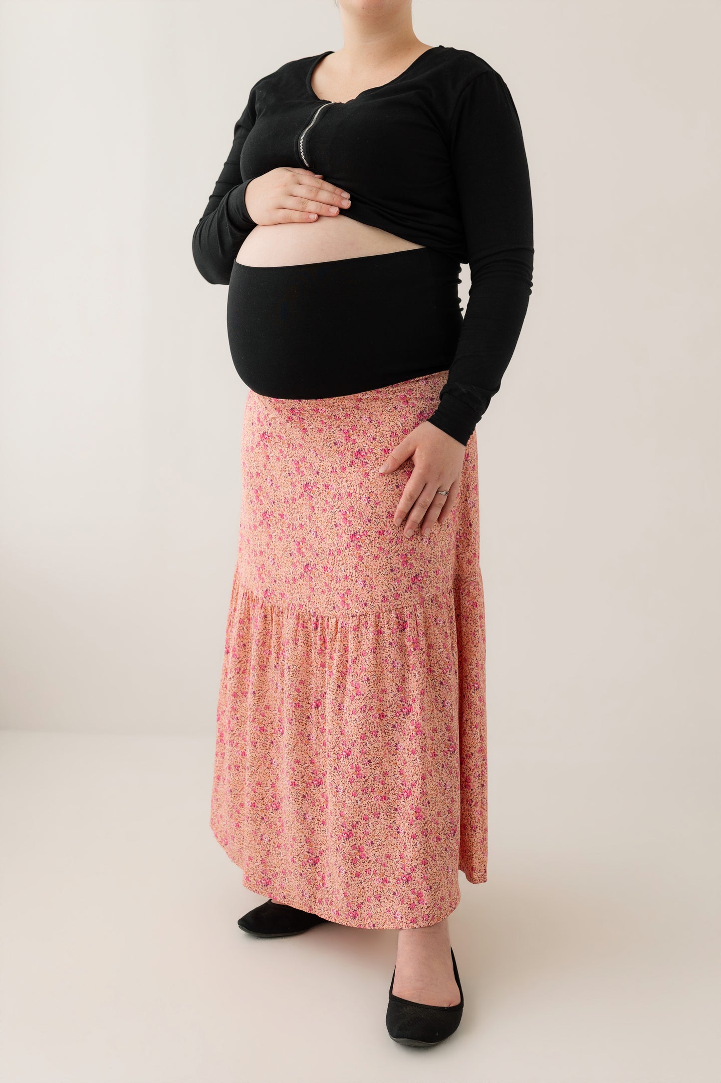 Maternity Maxi Skirt - Floral Pink
