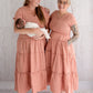 Flourish Maternity NZ - online mum and baby shop. Bella tiered dusty pink dress - pregnancy, breastfeeding & beyond flowing dress with pockets.