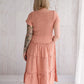 Flourish Maternity NZ - online mum and baby shop. Bella tiered dusty pink dress - pregnancy & breastfeeding flowing dress. Back view.
