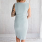 Flourish Maternity NZ - online mum and baby shop. Powder blue pregnancy & breastfeeding ribbed fitted dress. Back view.