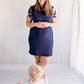 Flourish Maternity NZ floral sleeve navy breastfeeding dress with zip. Online mum and baby shop.