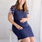 Flourish Maternity NZ floral sleeve navy breastfeeding dress with zip. Online mum and baby shop.
