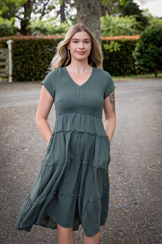 Bella Tiered Dress - Forest Green