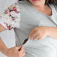 Summer Floral Sleeve Tee in Grey - Zippers-Breastfeeding t-shirt NZ, Maternity t-shirt NZ, Flourish Maternity
