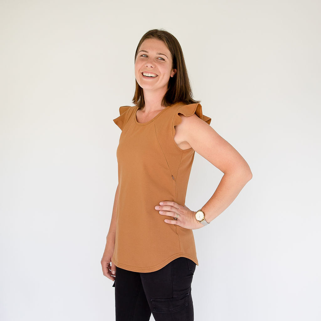 Caramel Ruffle Sleeve Tee