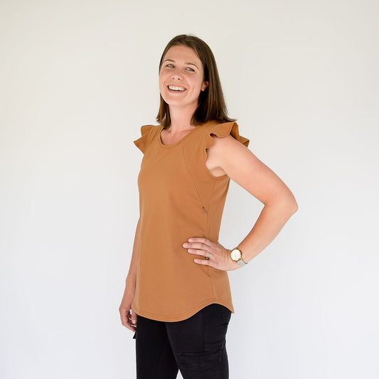 Caramel Ruffle Sleeve Tee