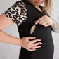 Leopard print breastfeeding tee from Flourish Maternity NZ. Postpartum t shirt with breastfeeding zipper close up.