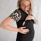 Leopard print breastfeeding tee from Flourish Maternity NZ. Postpartum t shirt with breastfeeding zipper feature New Zealand.