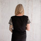 Leopard print breastfeeding tee from Flourish Maternity NZ. Postpartum t shirt with breastfeeding zipper. Back view - New Zealand.
