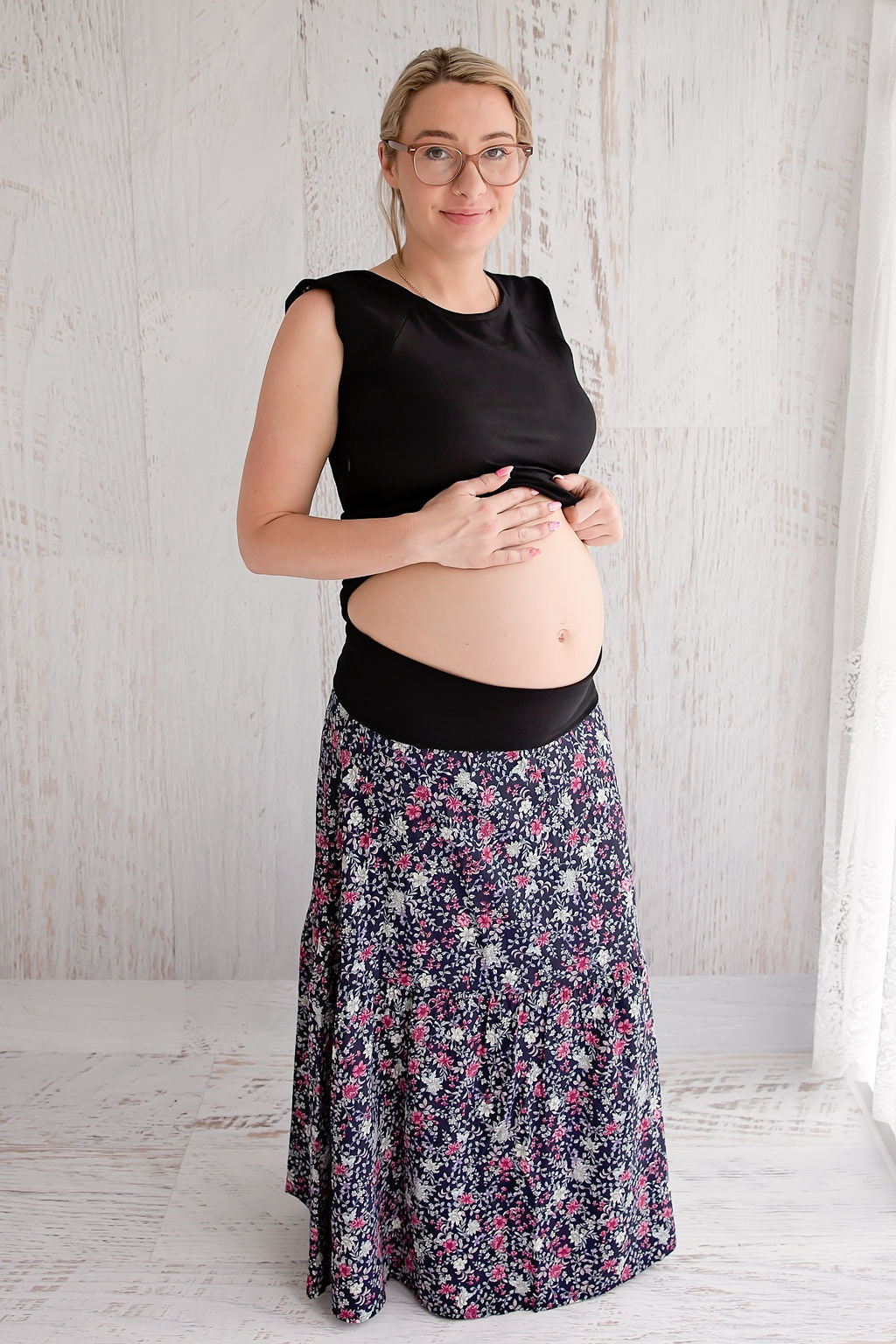 Maxi Maternity Skirt - Vintage Bloom-Flourish Maternity Breastfeeding Dresses NZ Maternity Dresses New Zealand. Top folded over.