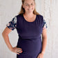 Peach Bloom Floral Sleeve Tee in Navy - Flap - Breastfeeding t-shirt NZ, Maternity t-shirt NZ, Flourish Maternity
