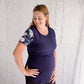 Peach Bloom Floral Sleeve Tee in Navy - Flap-Breastfeeding t-shirt NZ, Maternity t-shirt New Zealand, Flourish Maternity online mum and baby shop