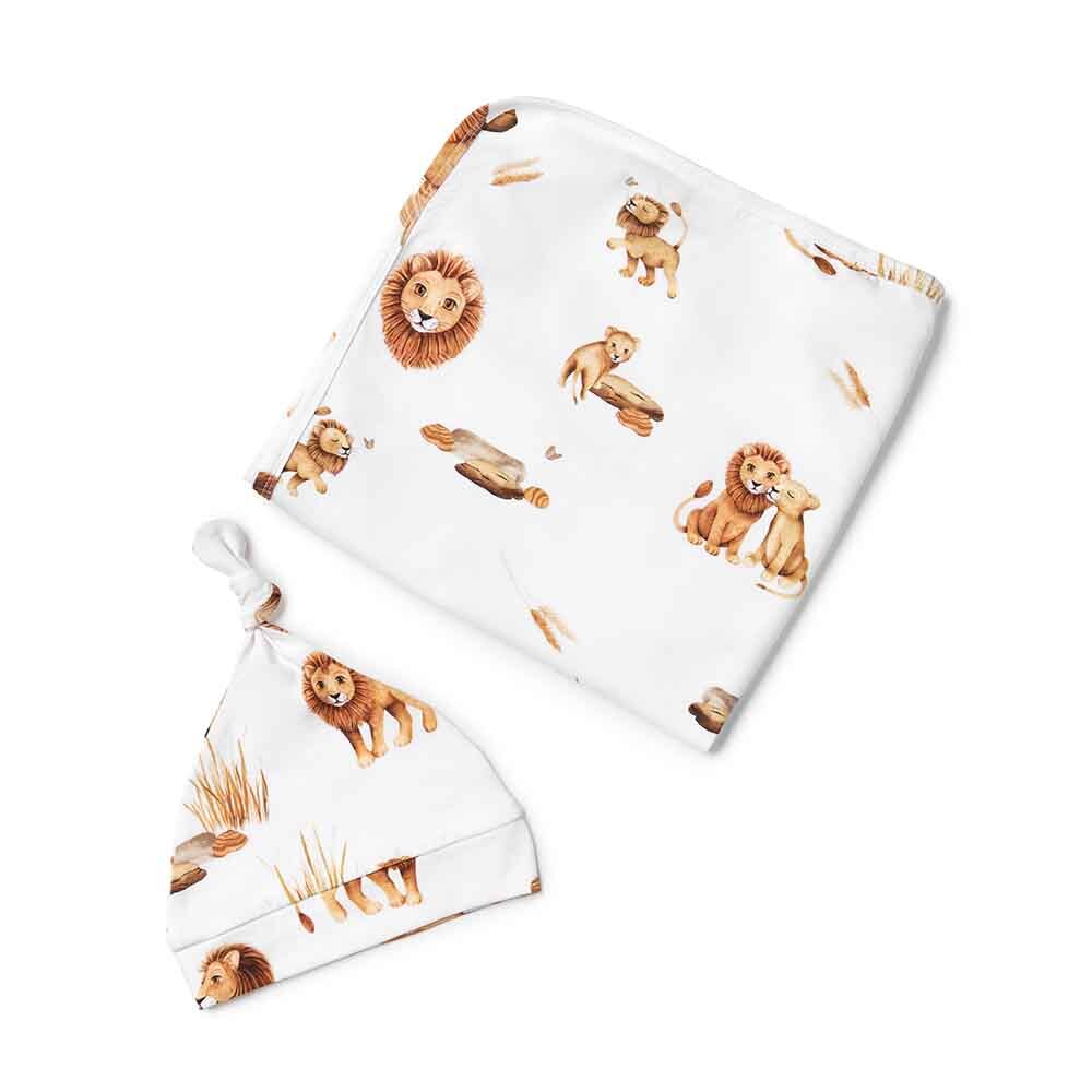 Flourish Maternity NZ - Snuggle Hunny Kids Lion Organic cotton wrap and beanie set - New Zealand online mum and baby shop