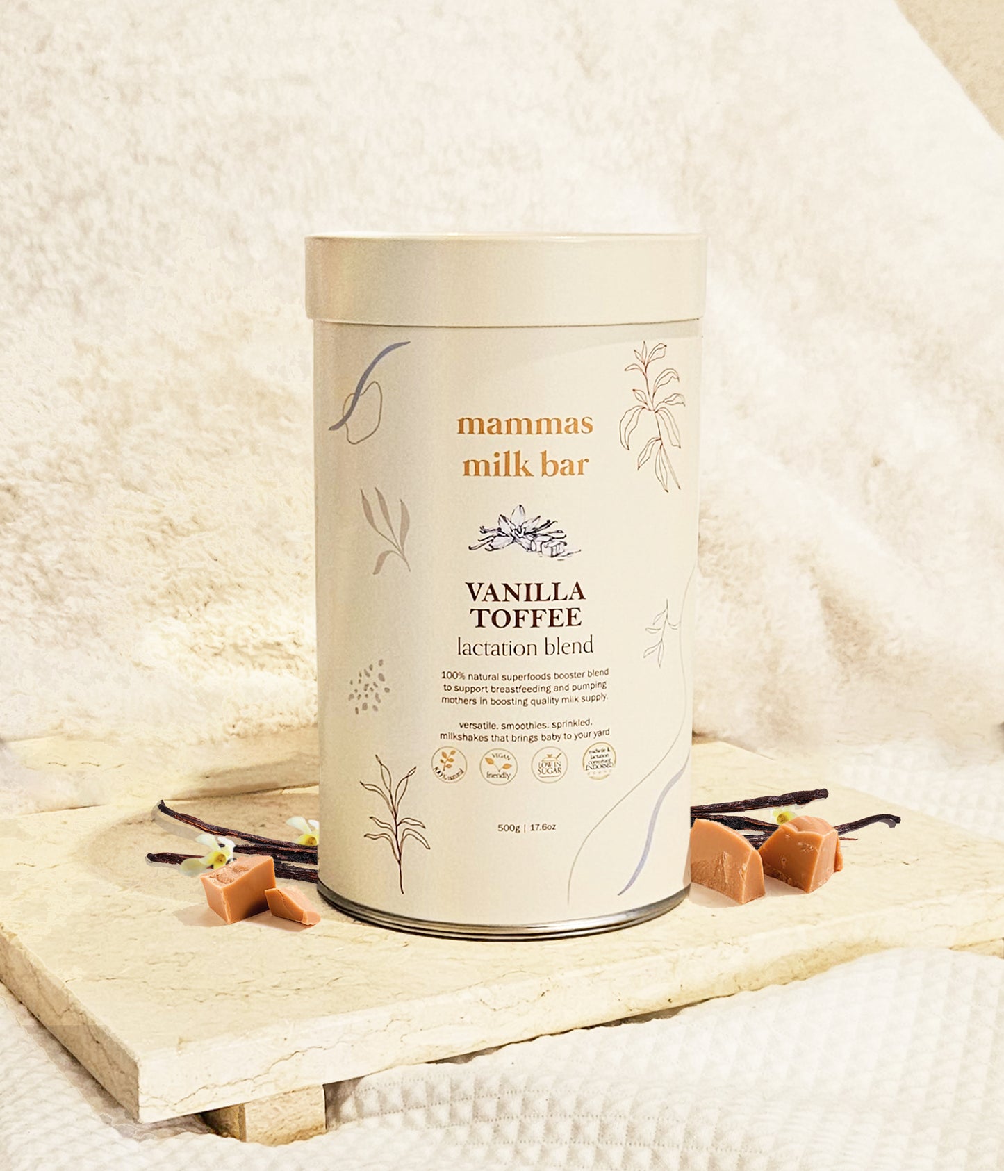 Vanilla Toffee Lactation Blend Mammas Milk Bar. Lactation Blend NZ. Flourish Maternity - online mum and baby shop.