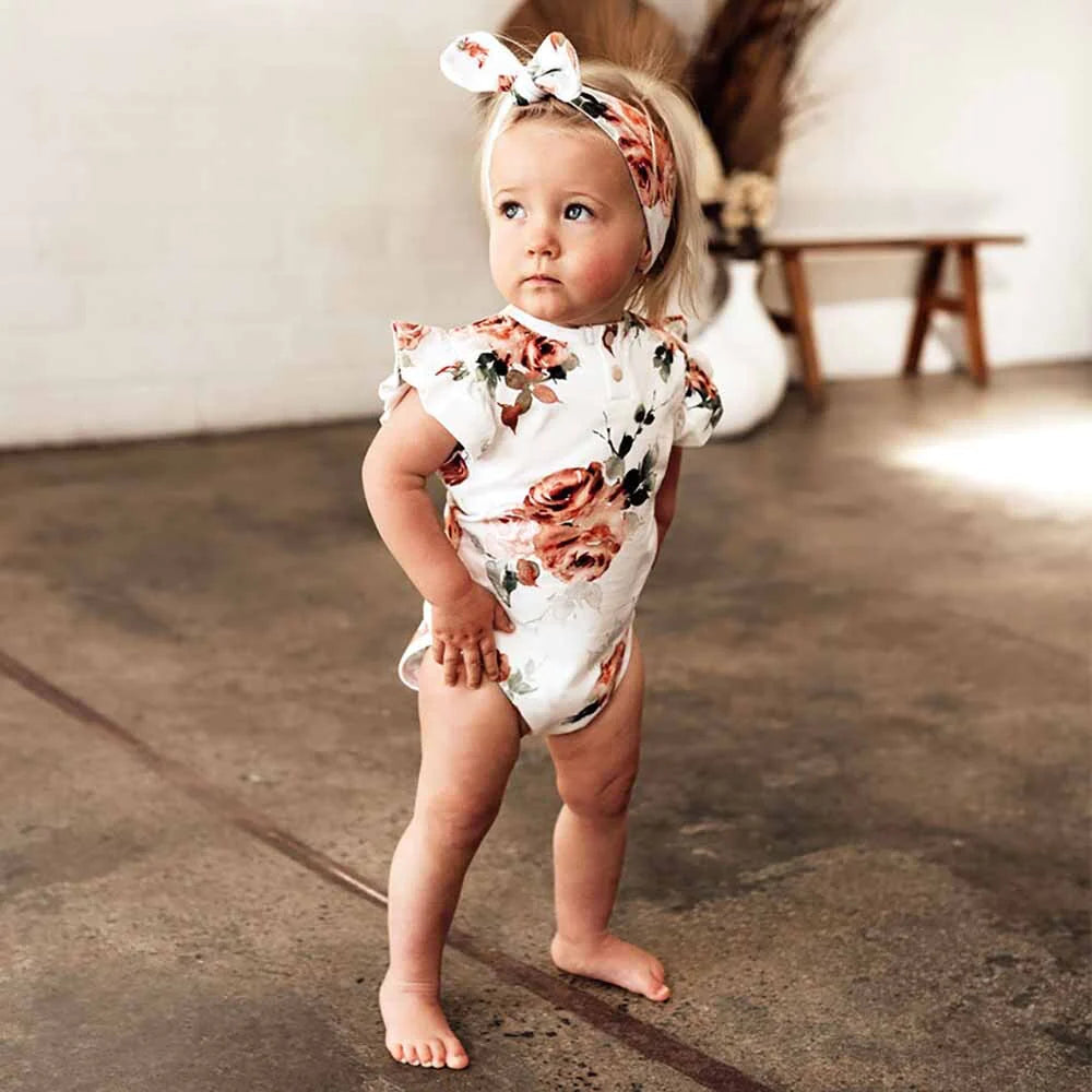 Flourish Maternity New Zealand. Mums & Baby online shop. Rosebud Short Sleeve Organic Bodysuit - Toddler Size.