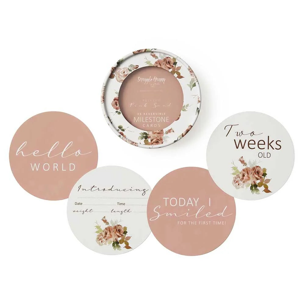 Rosebud & Pink Sand Reversible Milestone Cards - Flourish Maternity NZ Online maternity, postpartum, mum and baby shop