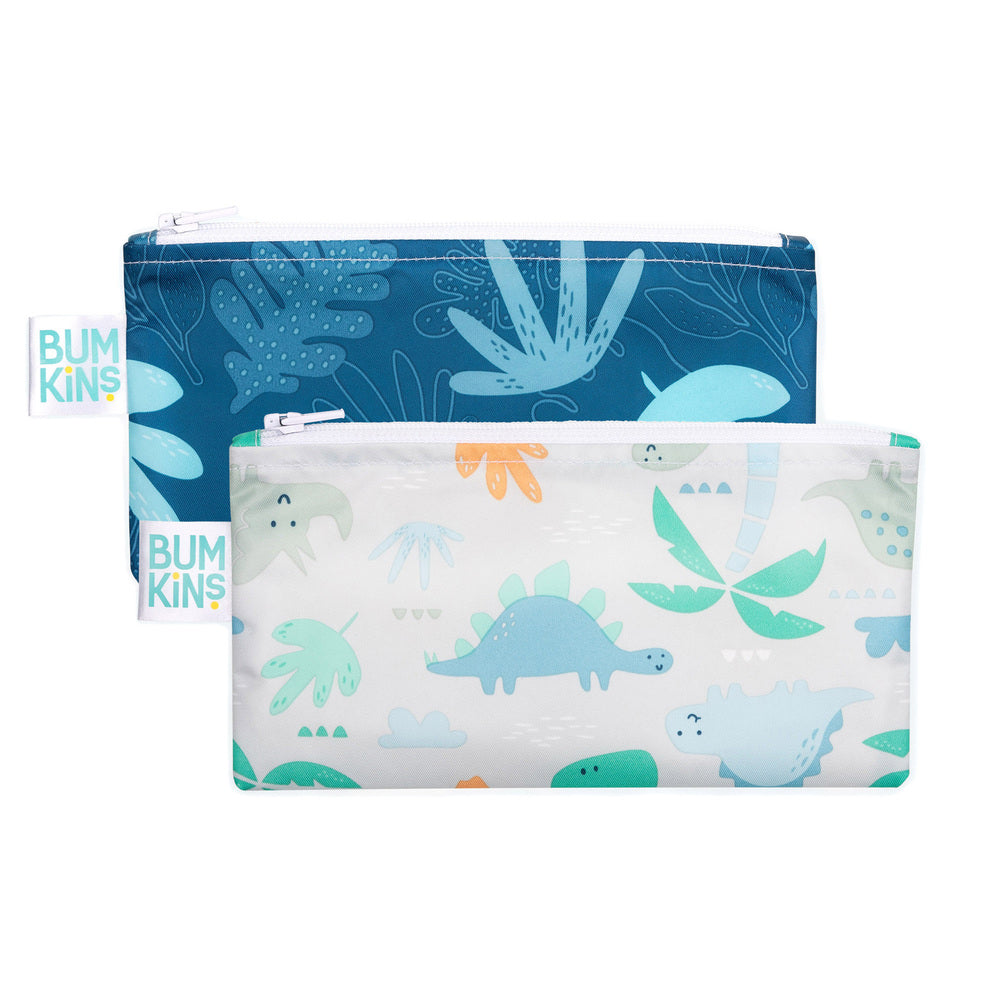 Small snack bag 2 pack blue tropic & dinosaurs from Flourish Maternity, online mum and baby shop NZ
