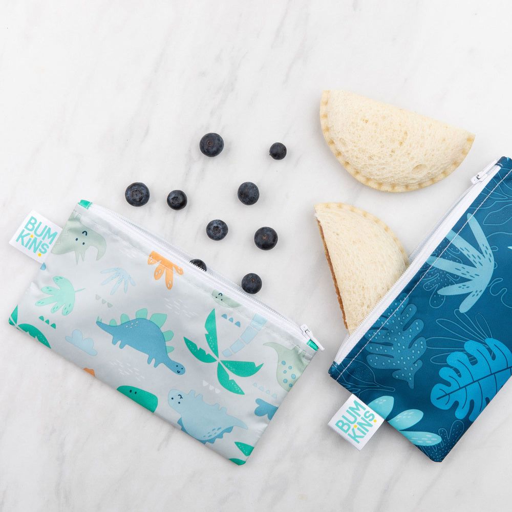 Small snack bag 2 pack blue tropic & dinosaurs from Flourish Maternity NZ, online mum and baby shop New Zealand