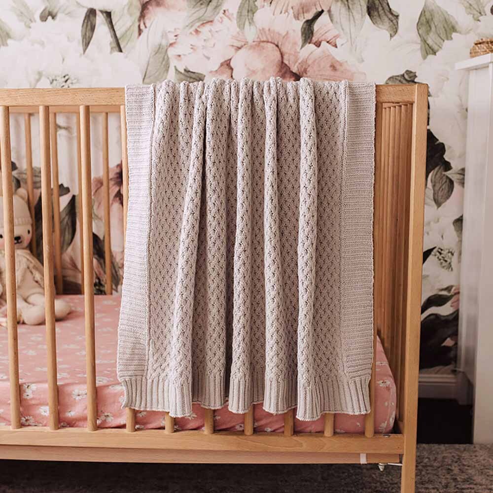 Snuggle Hunny Kids Warm grey Diamond Knit Organic Baby Blanket Flourish Maternity New Zealand Online mum and baby shop