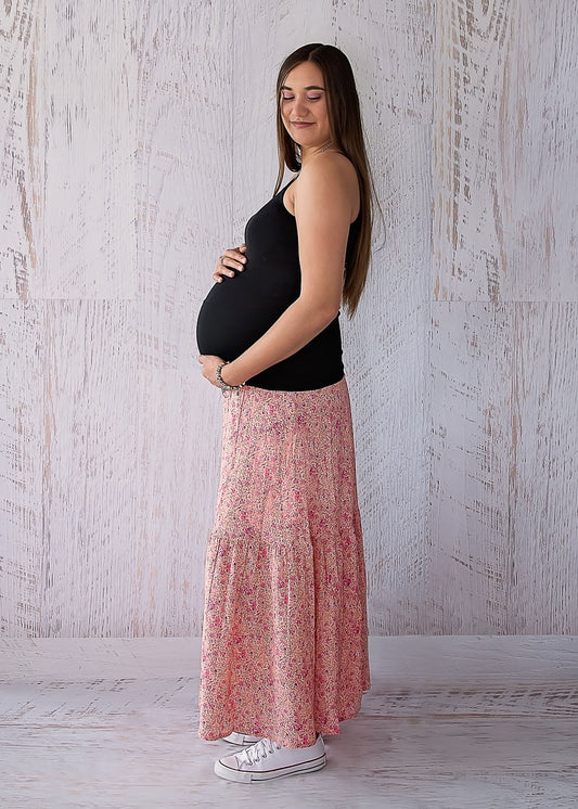 Maternity Maxi Skirt - Coral Crush-Flourish Maternity Breastfeeding Dresses NZ Maternity Dresses NZ