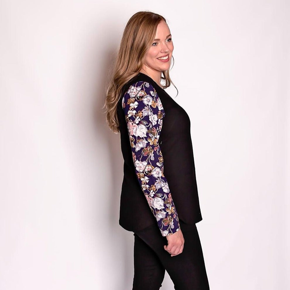 Black Floral Long Sleeve Top-Long Sleeve Breastfeeding Tops NZ Flourish Maternity