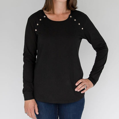 Black Long Sleeve Dome Top-Long Sleeve Breastfeeding Tops NZ Flourish Maternity