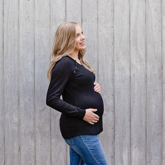Black Long Sleeve Dome Top-Long Sleeve Breastfeeding Tops NZ Flourish Maternity