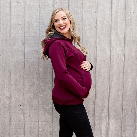 Breastfeeding Hoodie. Maternity Hoodie. Maroon Nursing Hoodie.  Maternity Jumper. Flourish Maternity Designed in NZ