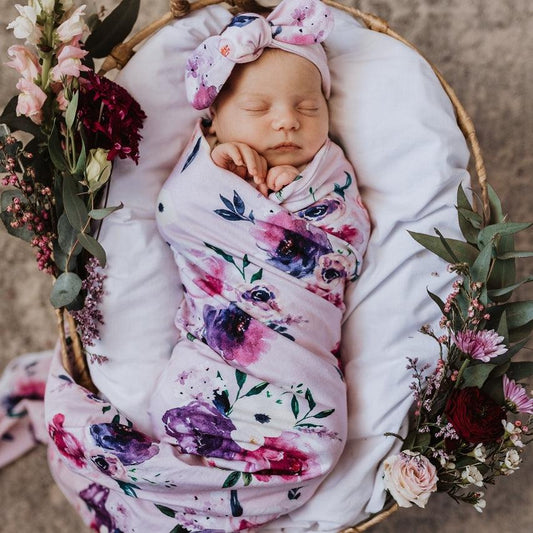Floral Kiss Jersey Wrap and Topknot Set-Snuggle Hunny Kids-Baby store NZ Flourish Maternity