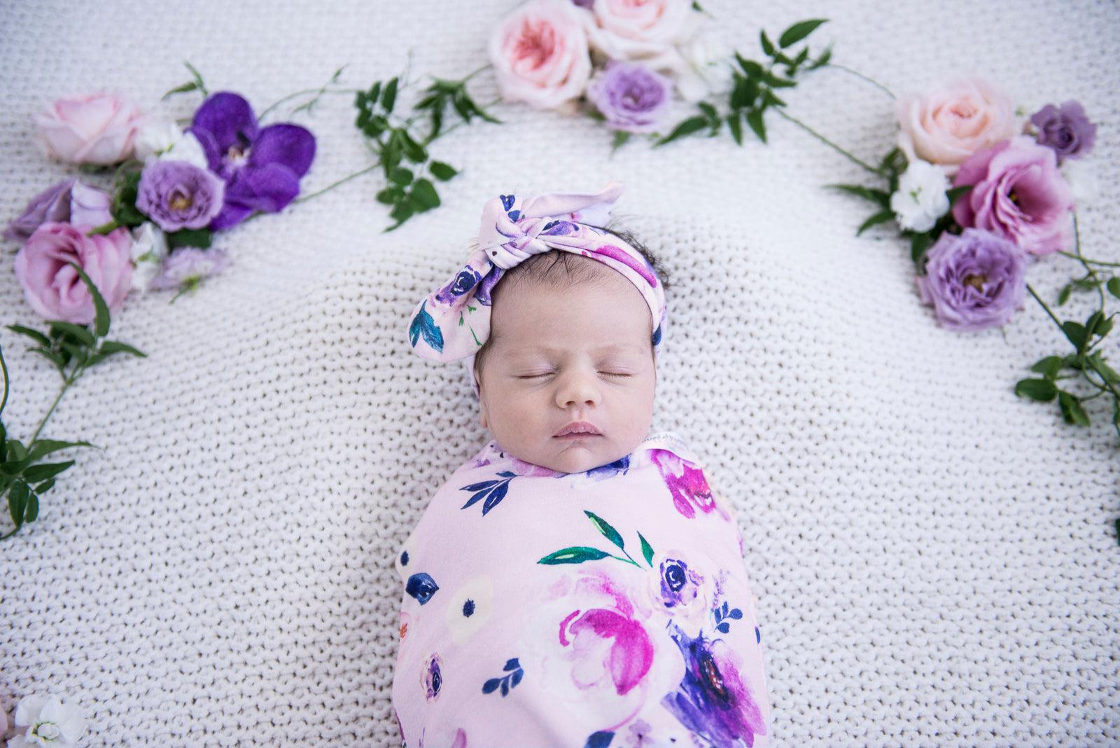 Floral Kiss Snuggle Swaddle and Topknot Set-Snuggle Hunny Kids-Baby store NZ Flourish Maternity