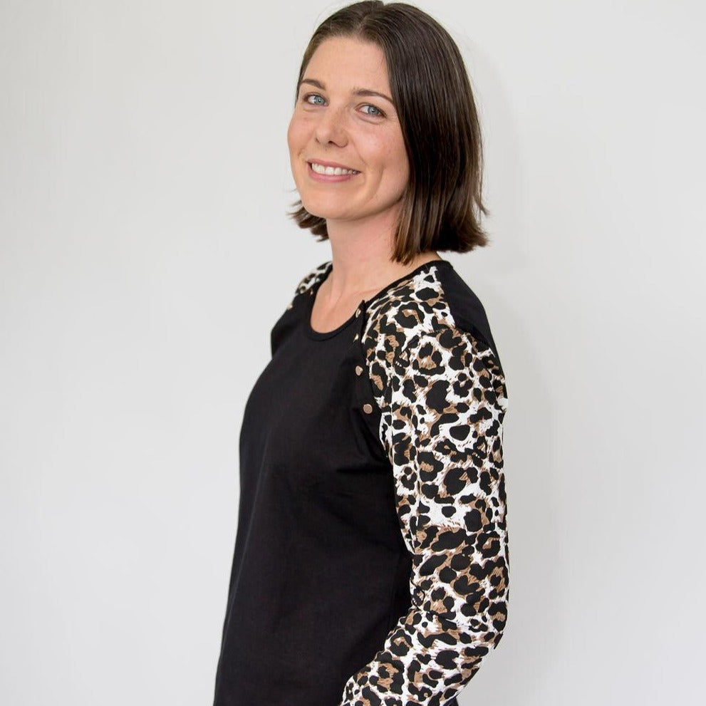 Leopard Print Long Sleeve Top-Long Sleeve Breastfeeding Tops NZ Flourish Maternity