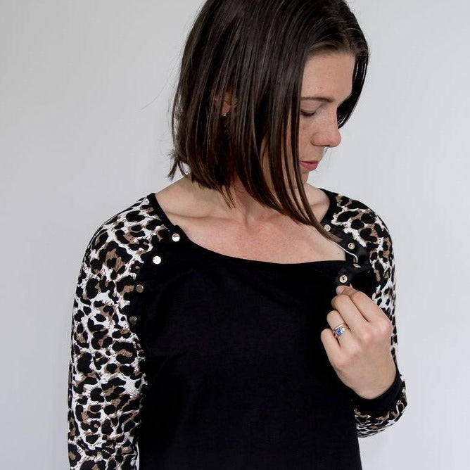 Leopard Print Long Sleeve Top-Long Sleeve Breastfeeding Tops NZ Flourish Maternity