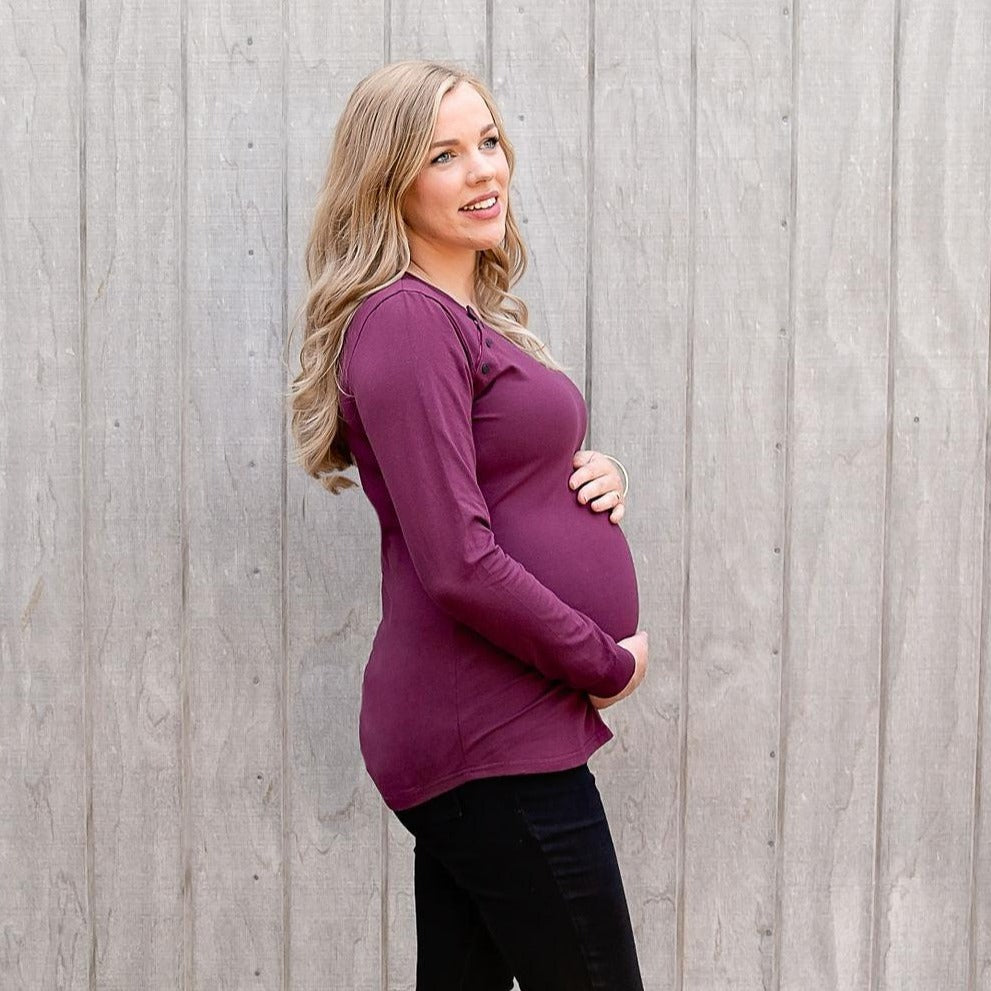 Maroon Long Sleeve Top-Long Sleeve Breastfeeding Tops NZ Flourish Maternity