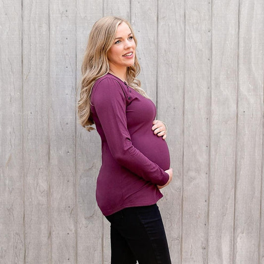 Maroon Long Sleeve Top-Long Sleeve Breastfeeding Tops NZ Flourish Maternity